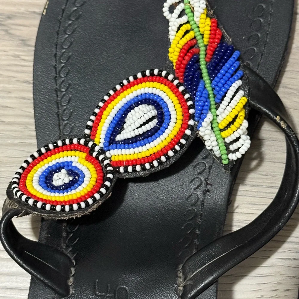 Beaded Sandals Womens 9 Handmade Boho Tribal Maasai Kenya Colorful